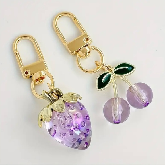 Accessories - Strawberry 🍓 & Cherry 🍒 Set Keychain or Bagcharm Gold Tone and Purple